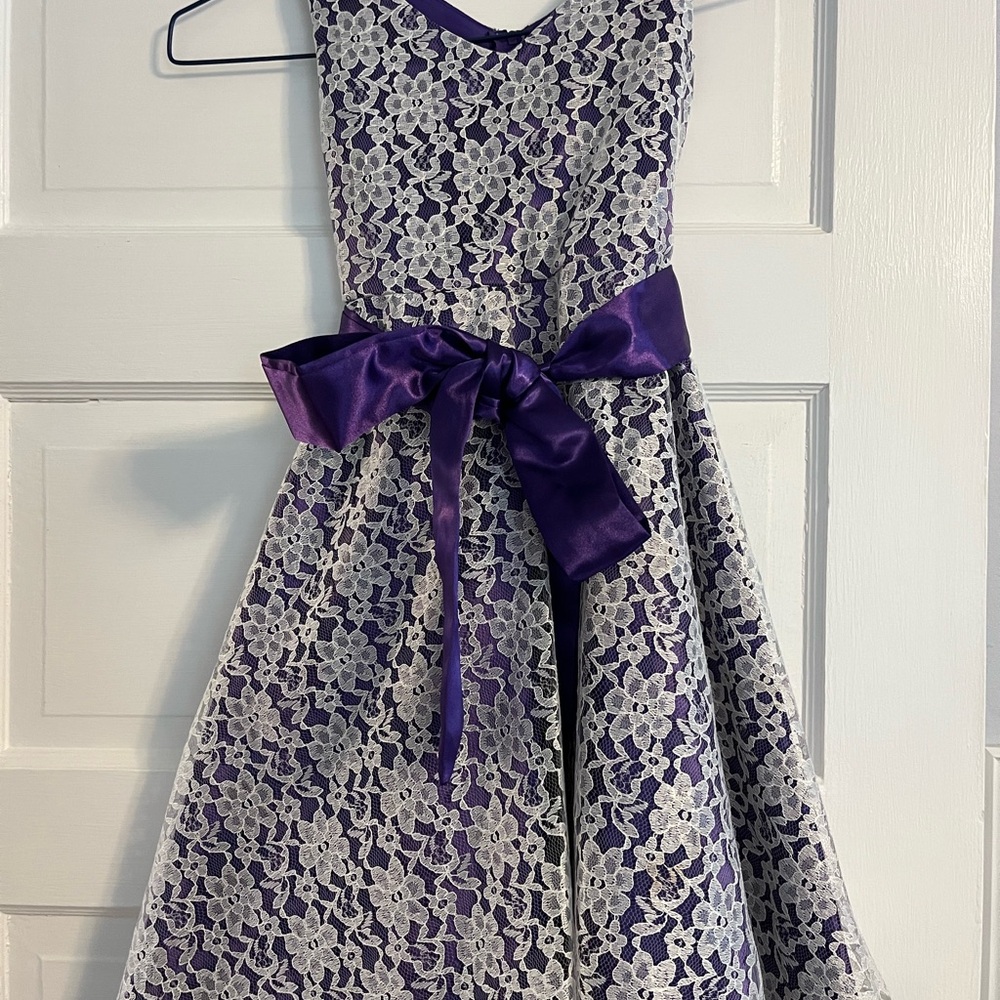 SHANIL Purple and White A-Line V-Neck Dress